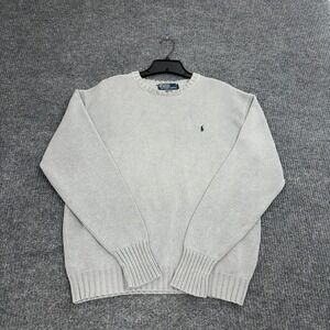 Polo Ralph Lauren Sweater Mens M Grey Cotton Crewneck Distressed Classic